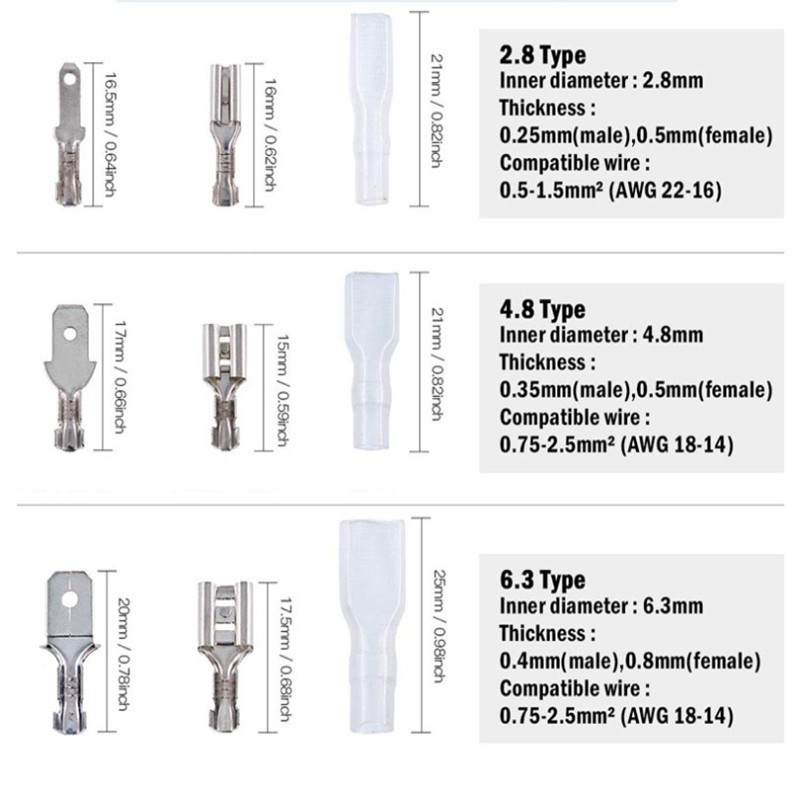 180pcs + pliers 2.8/4.8/6.3mm, electrical connector, butt crimping terminal, female and male wire and cable splicing terminal