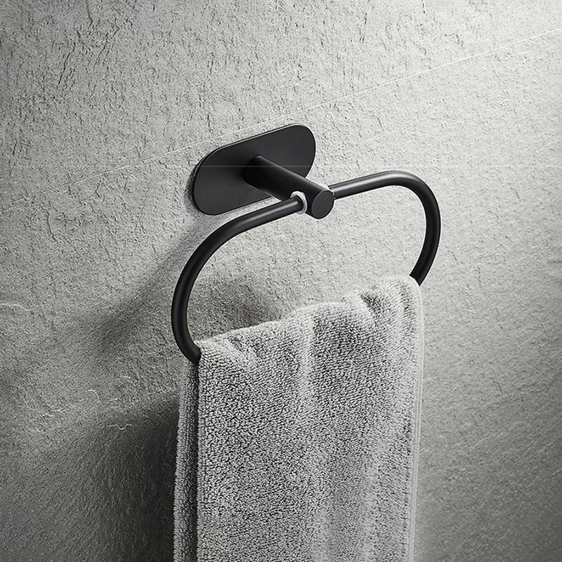 No Drilling Stainless Steel Self Adhesive Towel Bar Paper Holder Clothes Hook Towel Ring Black Golden Bathroom Accessories Set