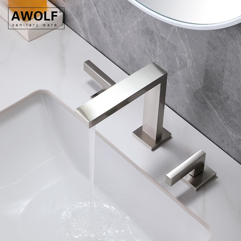 Chrome Bathroom Basin Sink Faucet Solid Brass Brushed Nickel Surface Mounted Dual Handle Three Holes Black Hot Cold Mixer ML8132