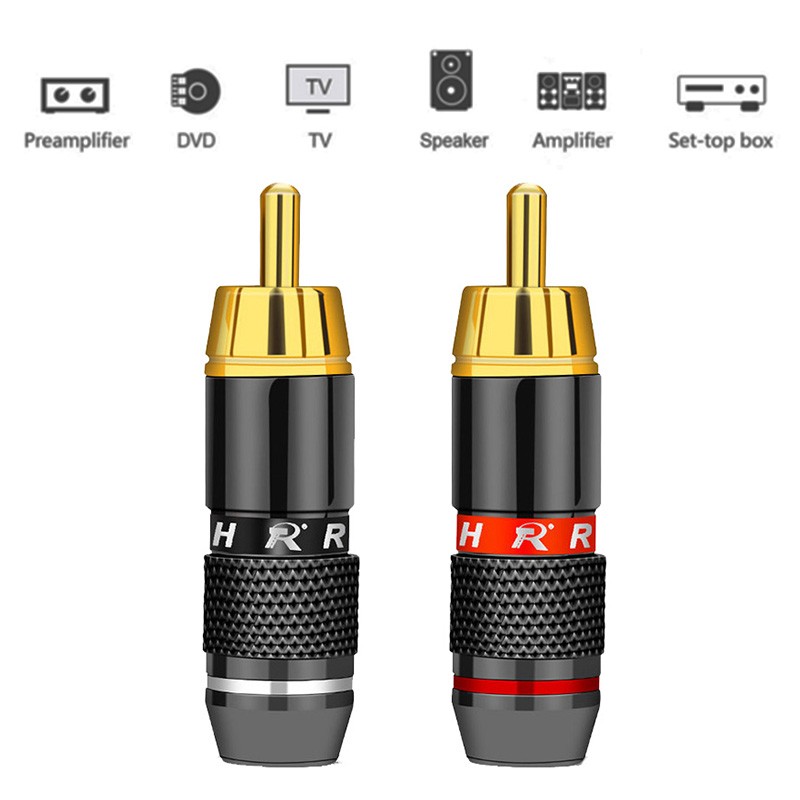 12pcs/lot RCA Plug Male Connector High Quality Gold Plated Soldering Plug Head Cable Wire Connector 6 Pairs Red + Black