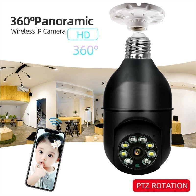 1080P Wireless 360 Rotate Auto Tracking Panoramic Camera Light Bulb WiFi PTZ IP Camera Remote Security Security e27lamp Interface