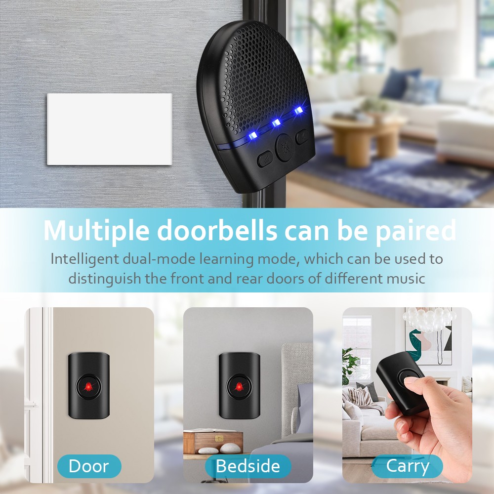 WSDCAM Waterproof Wireless Doorbell 300M Remote Flash LED Alarm Security Outdoor House Welcome Bell Smart Home Door Bell Chime