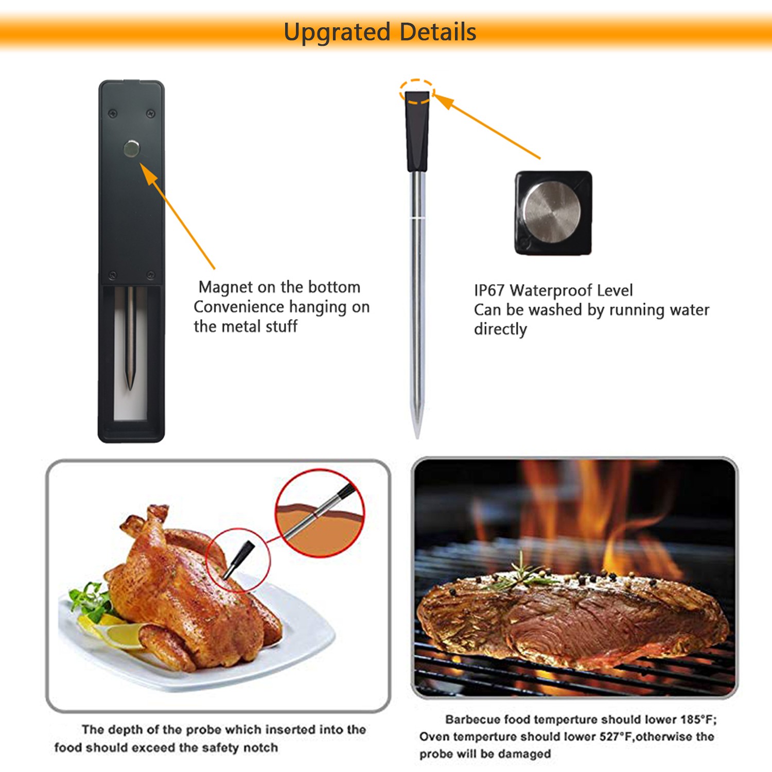 Upgrade Meat Thermometer Wireless Digital Bluetooth Barbecue Accessories For Oven BBQ Grill Barbecue Rotisserie Kitchen Gift