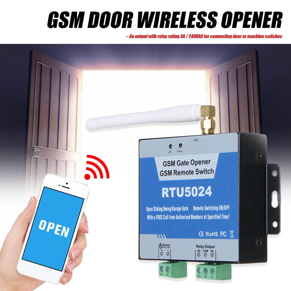 RTU5024 GSM Gate Opener Relay Switch Wireless Remote Control Door Access Long Antenna Free Call 850/900/1800/1900MHz Door Opener