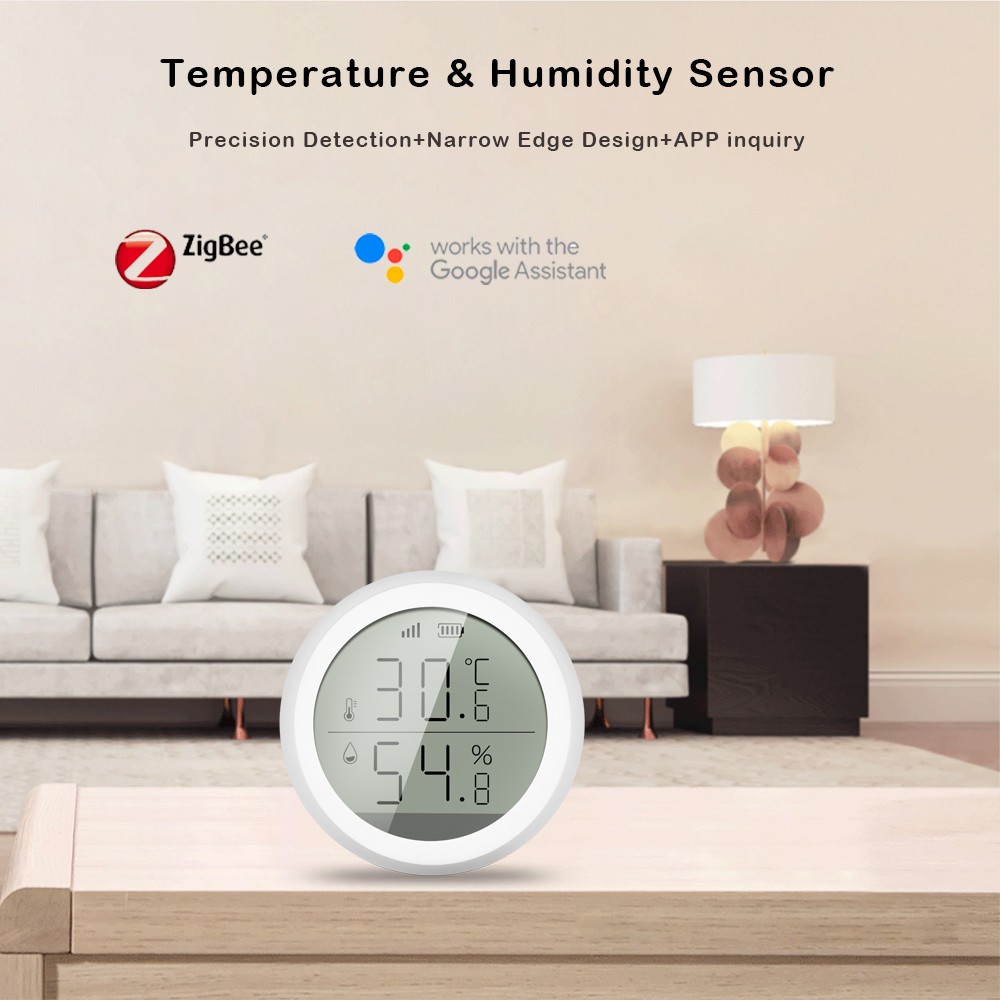 Tuya Zigbee Smart Home Temperature Humidity Sensor with LED Display Works with Google Assistant and Tuya Zigbee Hub
