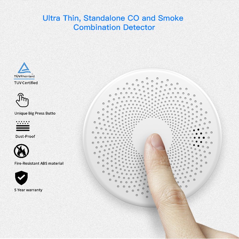 Tuya WIFI 2 in 1 Smoke Carbon Monoxide Combo Detector CO Smoke Alarm Sensor with LED Indicator, AA Battery Power