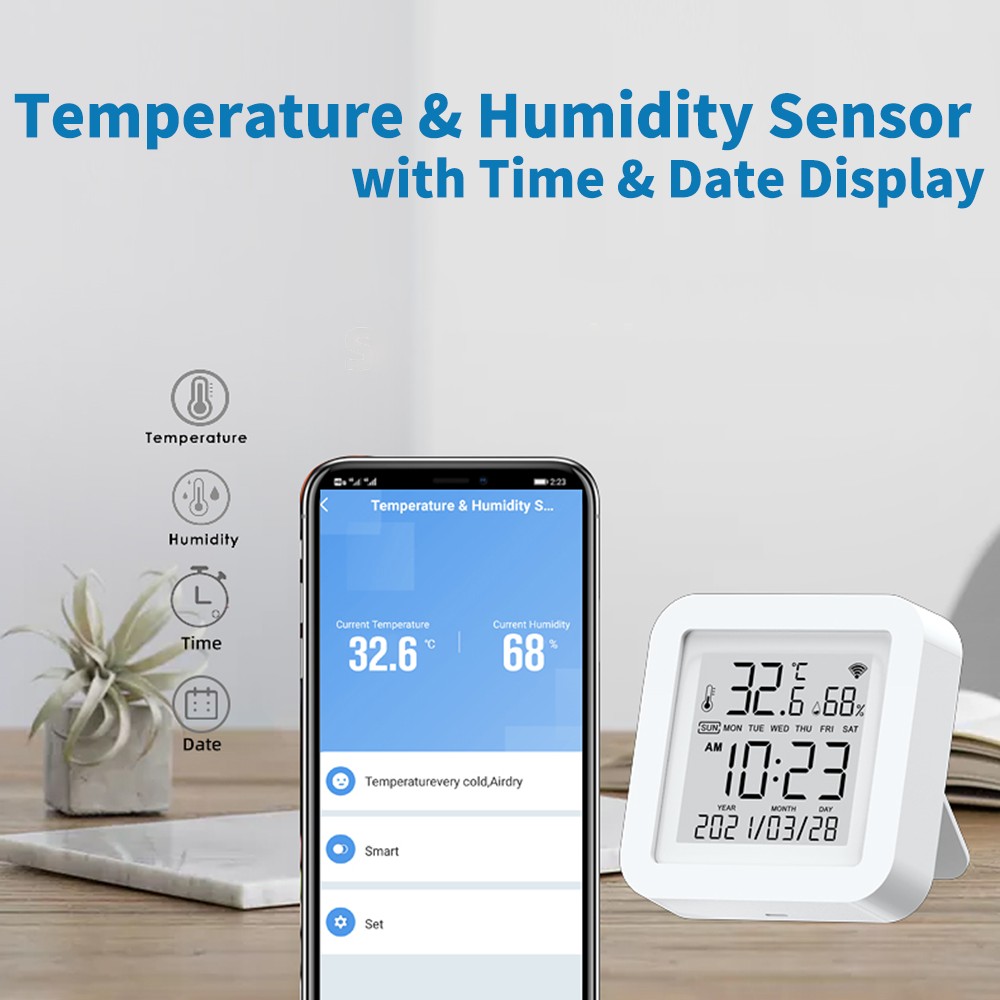 Tuya 2022 WIFI Temperature Humidity Sensor for Smart Home Automation Remote Control Support Alexa Google Home