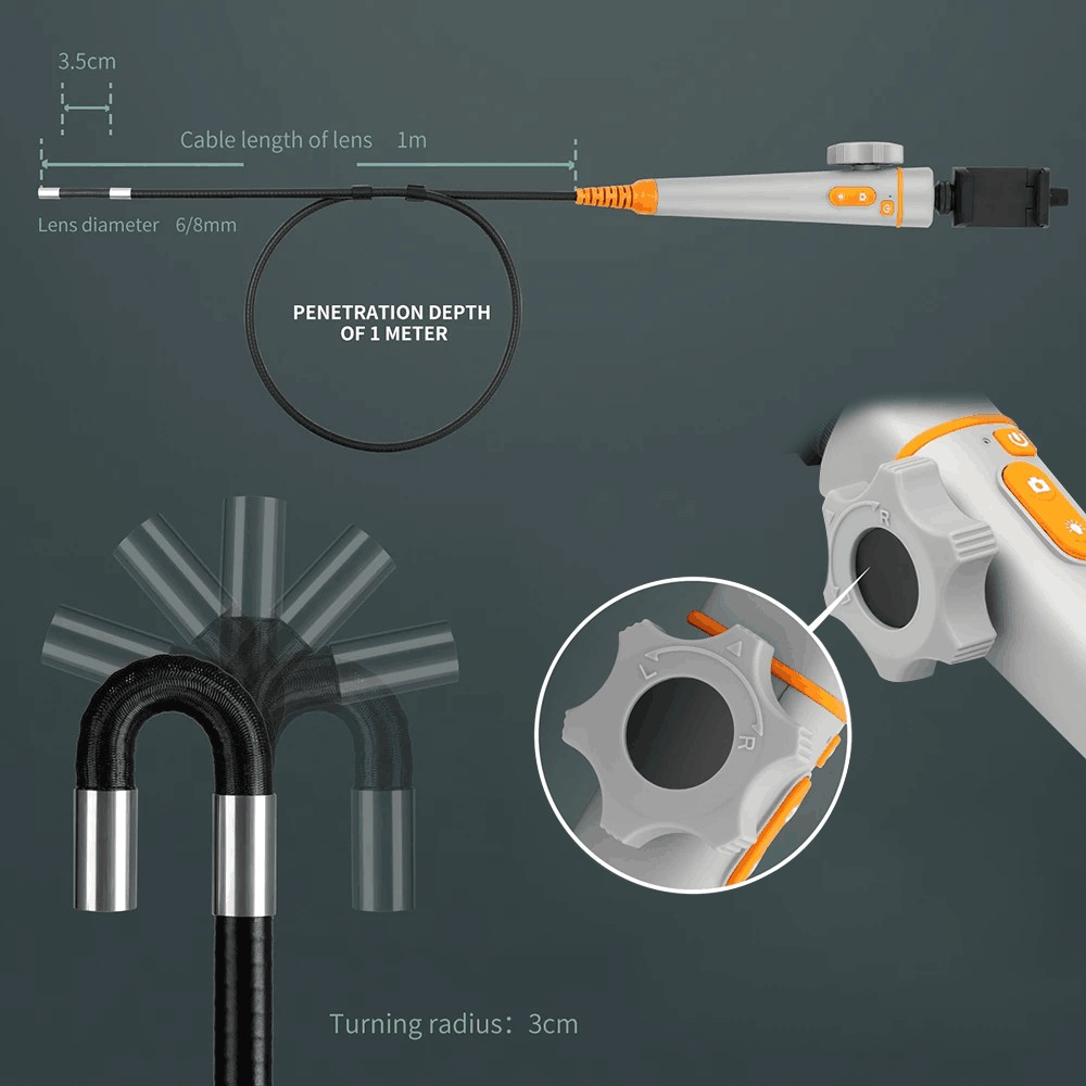 Newest 180 Degree Inspection Camera Articulating Industrial Endoscope 6mm and 8.5mm HD Camera with 6 LED for iPhone Android