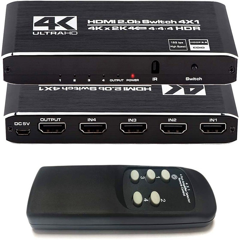 Switch 5 Port HDMI-compati IR Remote Control Switch 4 in 1 Out Switcher 4x1 Selector Support 4K@30Hz Ultra HD 3D