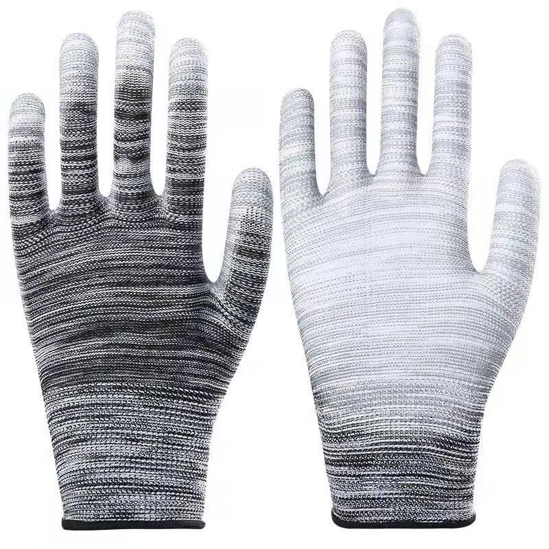 12 Pairs Anti-Static Cotton Work Gloves Thin Wear-Resistant Professional Mesh Construction Gloves PU Coated Anti-Slip Construction Gloves Woodworking Household Ladies Black