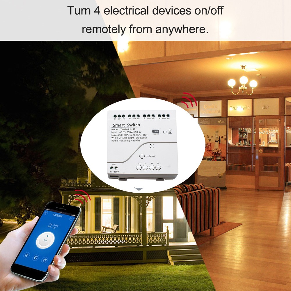 2022 New Tuya WiFi Smart Switch 220V 4CH RF Circuit Breaker Relay Light Smart Home Controller with Alexa Google Home Key Chain