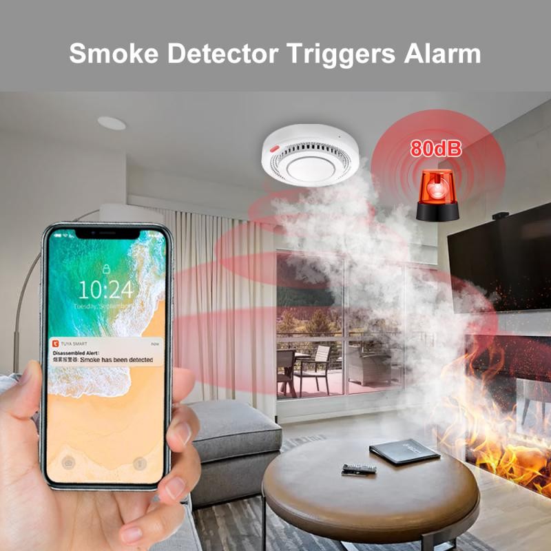 zigbee standalone smoke detector sensor fire alarm home security system firefighter tuya wifi smoke alarm fire protection