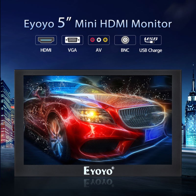 Eyoyo 5" Portable vga CCTV Monitor LCD Screen 800x480 IPS Monitor BNC AV/VGA Display LED Car TFT Monitor