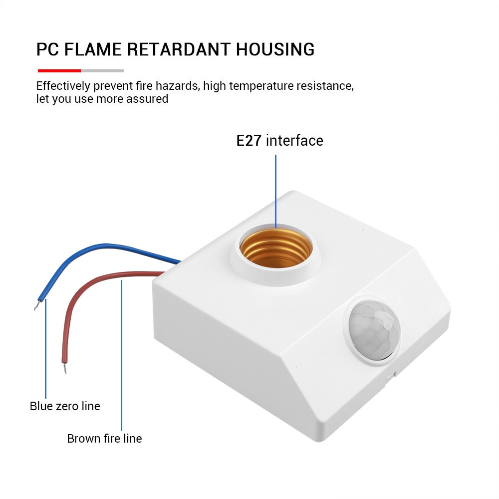 LED Bulb Light E27 Base PIR Automatic Motion Detector Human Body Infrared Sensor IR Lamp Holder Wall Lamp Holder Socket