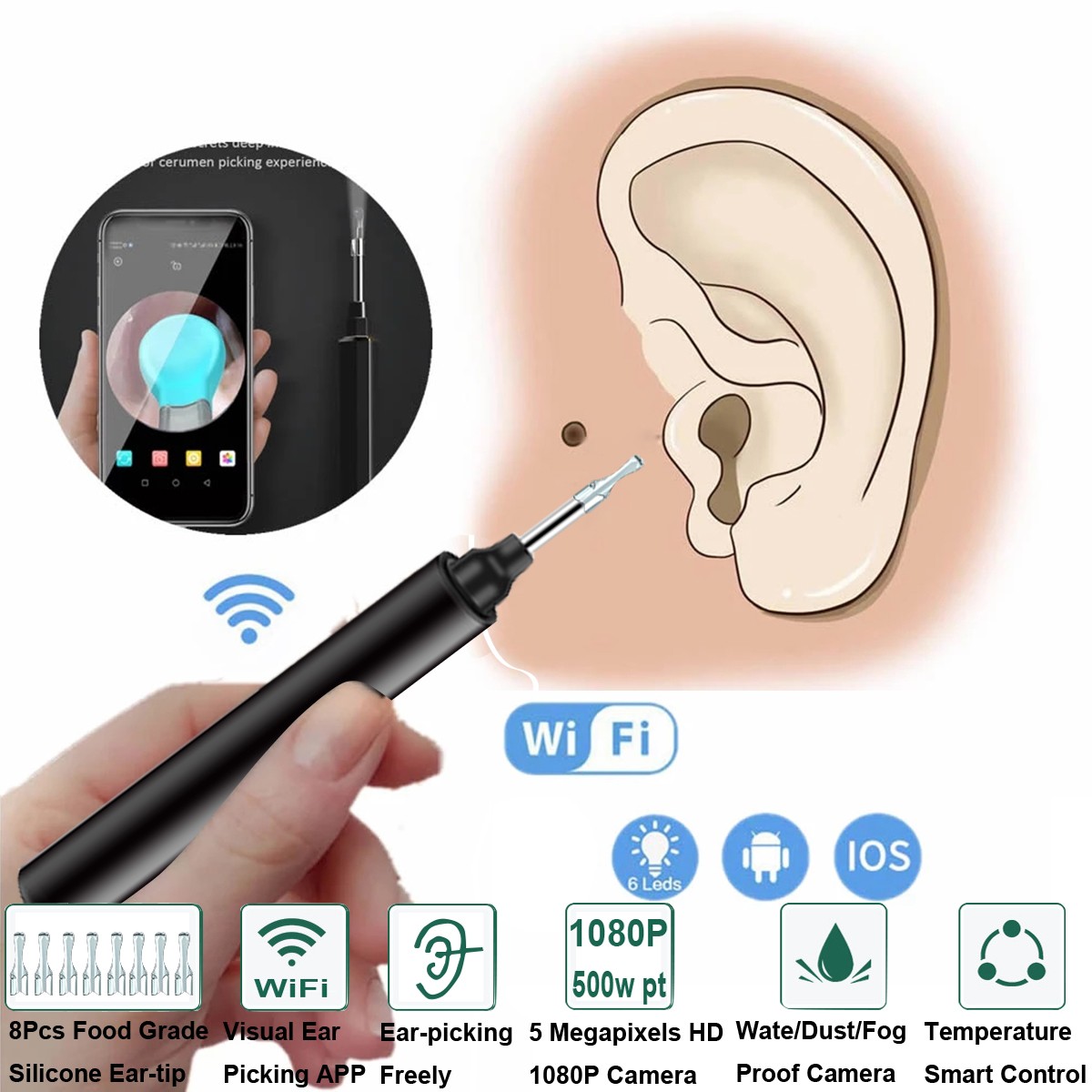 Bebird R1 R3 Smart Visual Ear Sticks Endoscope 300W High Precision Earpick Mini Camera Otoscope Health Care Ear Cleaner