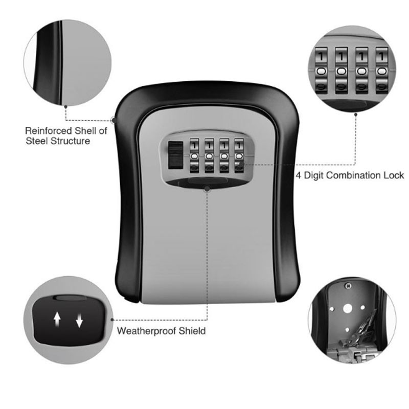 2022 Key Box Password Key Lock Box Wall Key Safe Weatherproof No 4 Combination Storage Key Box Lock Indoor & Outdoor