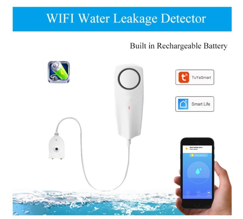 WiFi Wireless Liquid Leak Sensor Water Level Detector Leak Bypass Buzzer Tuya Smart Life APP Push Alarm