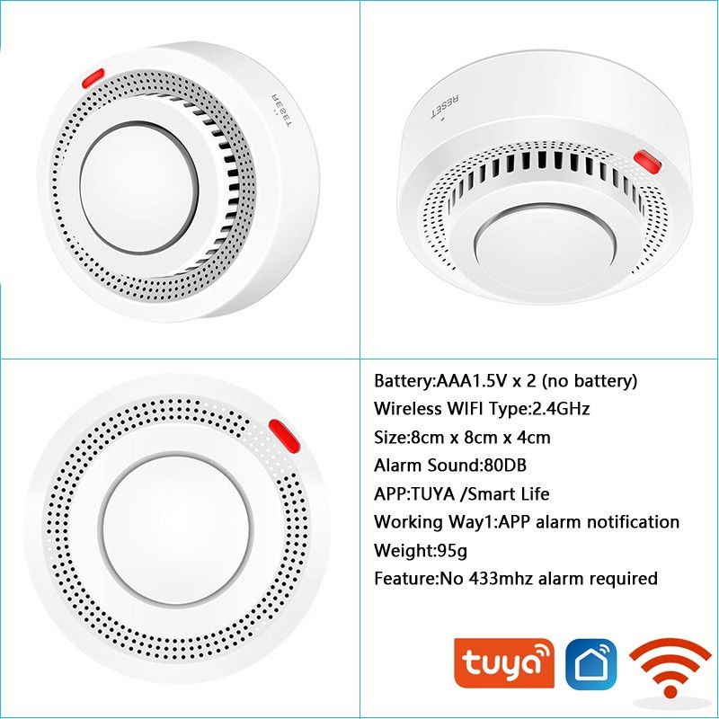 Tuya WiFi Smart Smoke Sensor Detector Smart Home Fire Alarm Smoke Detector WiFi Fire Protection Security Alarm Smart Life APP