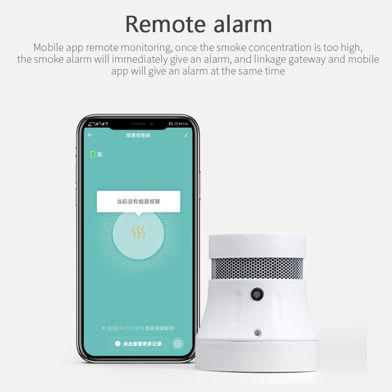 zigbee fire alarm smoke detector sensor audible alert visual notification 2.4ghz wifi work with tuya smart life app by phone