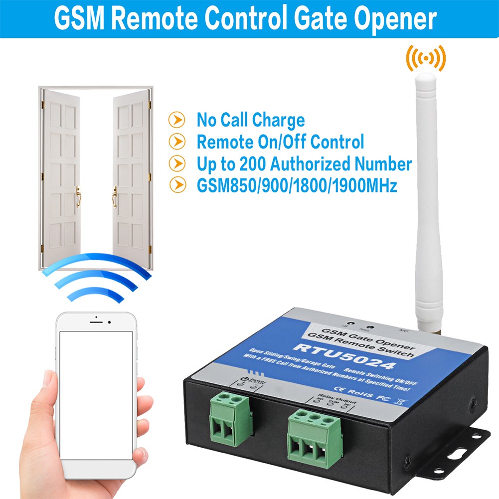 EU US Plug RTU5024 GSM Gateway Opener Relay Switch Wireless Remote Control Door Door Access Opener Free Call 850/900/1800/1900MHz