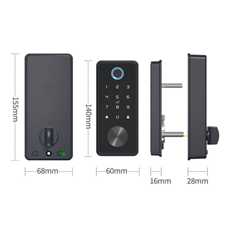 2022 RAYKUBE T1 Black Electronic Smart Door Lock With Biometric Fingerprint Smart Card Password Key Unlock Keyless Door Lock