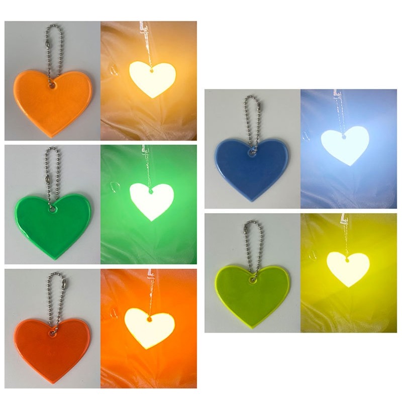 5pcs Cute Heart Shape Reflective Keychain Bag Pendant Doft Accessories Reflective PVC Keyrings For Visible Safety