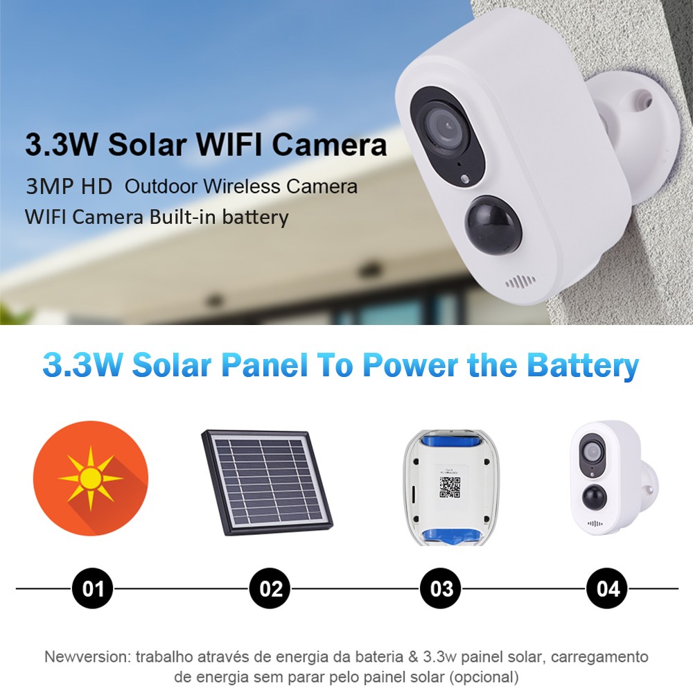 3MP Solar Camera WiFi Outdoor Street Wireless Security Camera 3.3W Solar Panel Powered Bullet Mini Camera Tuya APP