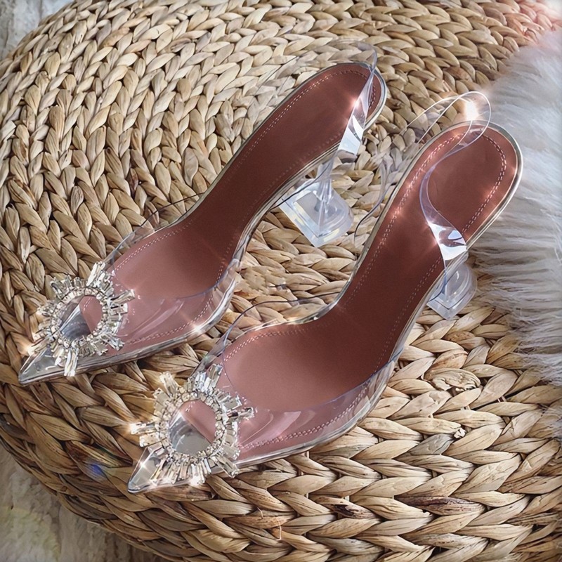 Transparent PVC Sandals Women Pointed Crystal Cup Clear High Heel Stiletto Sexy Pumps Summer Shoes Peep Toe Women Pumps Size 43