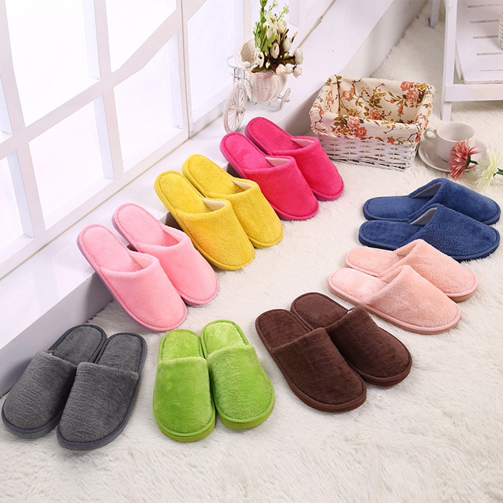 Cute Soft Plush Cotton Slippers Unisex Non-slip Couples Slippers Furry Indoor Home Slippers Women Bedroom Shoes Flip Flops Flats