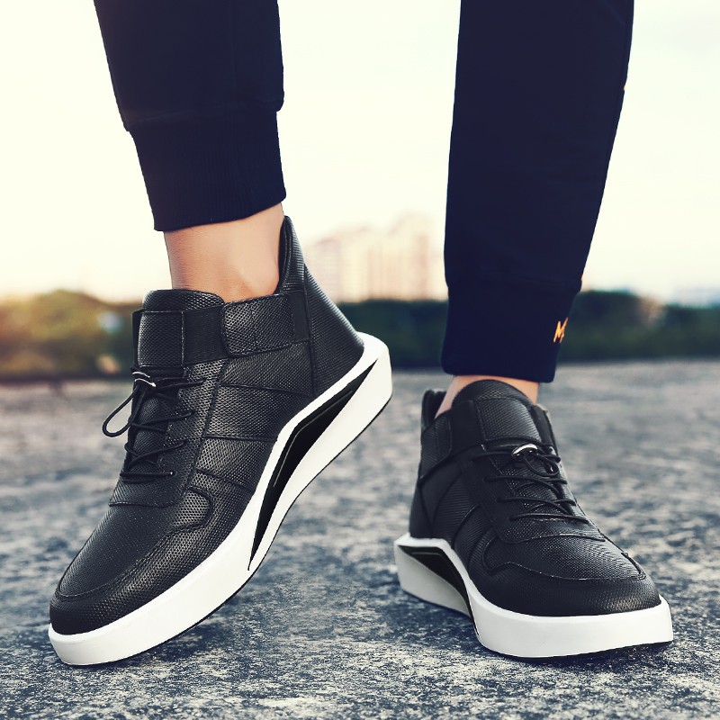 Men's Leather Sneakers Fashion Casual Warm Lace Up Sneakers Plus Size 38-48 Spring Fall Winter 2019