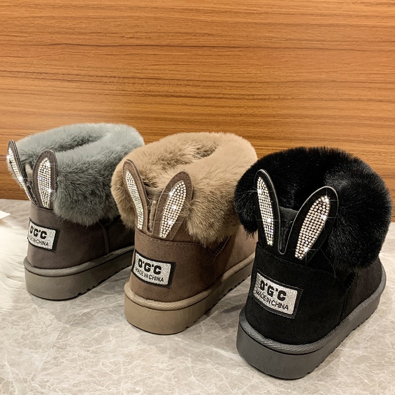 2022 Autumn Winter New Snow Cotton Shoes Cuffs Flat Bottom Short Boots Big Fur Black Warm Velvet Women Boots