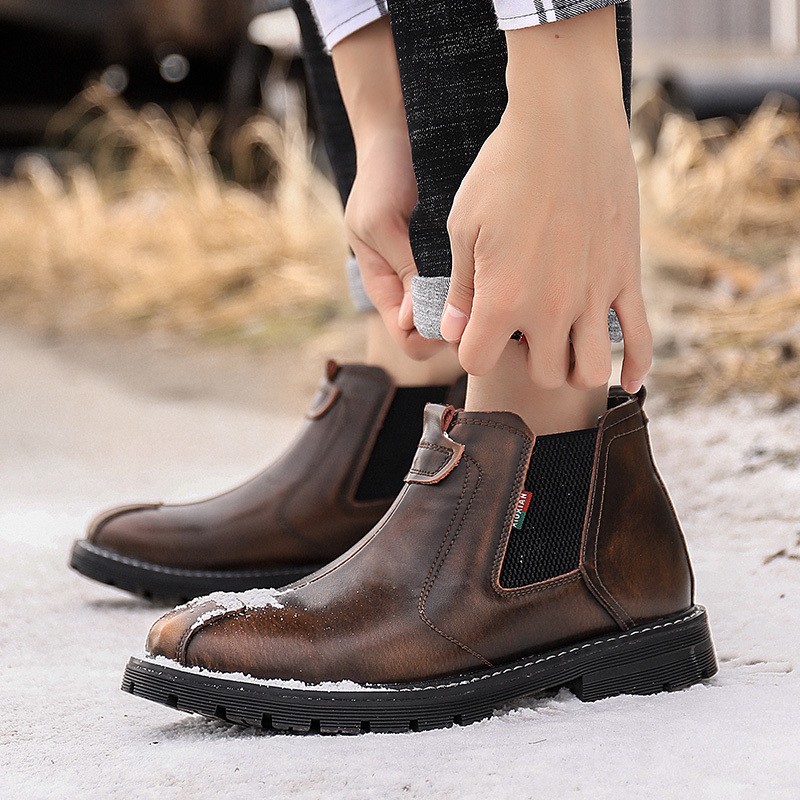 High Quality Men's Leather Chelsea Boots Men's Fashion Rubber Shoesr Non-slip Sole Autumn Casual Shoes Stretch 2021 Spring