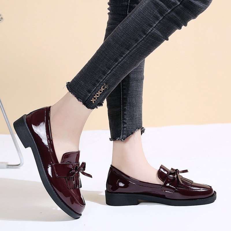 Rimocy Patent Black Leather Women Loafers Flat Shoes Women Spring 2022 British Tassel Casual Flat Ladies Shoes