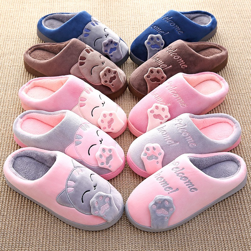 Women Winter Home Slippers Cartoon Cat Shoes Soft Plush Warm Indoor Slippers Bedroom Lovers Couples Dropshipping