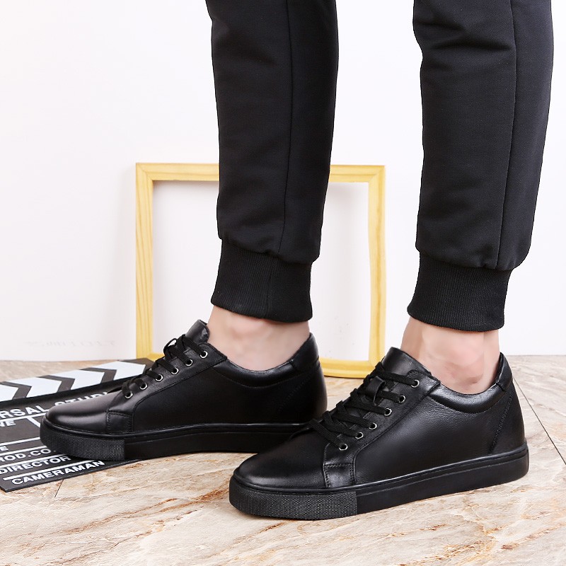 White Genuine Leather Shoes Men Sneakers Man Elevator Shoes Height Increasing Insoles High Heel Shoes 5-6cm Tall Shoes