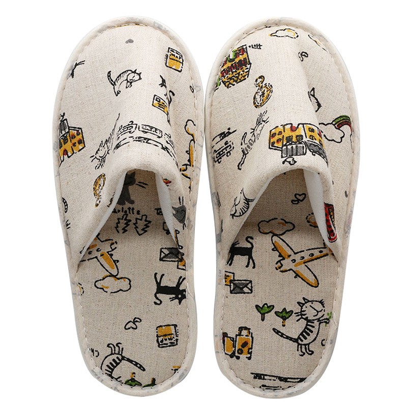 Hotel Travel Spa Disposable Slippers Cute Printed Linen Guest Slippers Home Room New Beauty Salon Slippers Women Slippers Hot