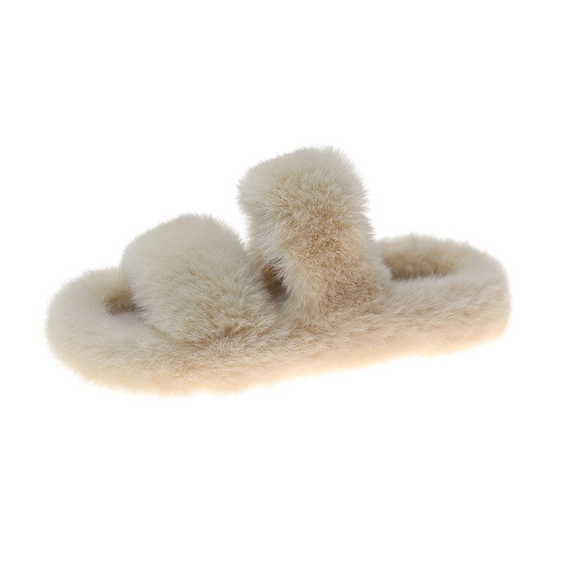 2021 Winter Keep Warm Women Fur Furry Slippers for Home Fluffy Soft Indoor Slides Thick Flats Heel Non-slip Indoor House Shoes