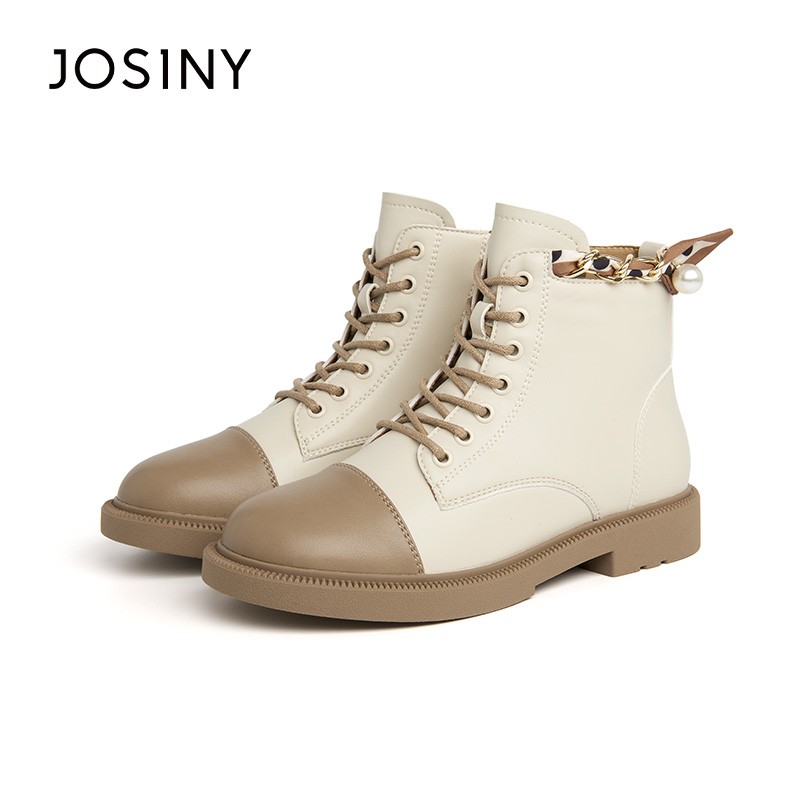 JOSINY New Women's Winter Shoes Pearl Metal Decoration Ankle Platform Slip-on Zipper Round Toe Fashion Shoes Ladies