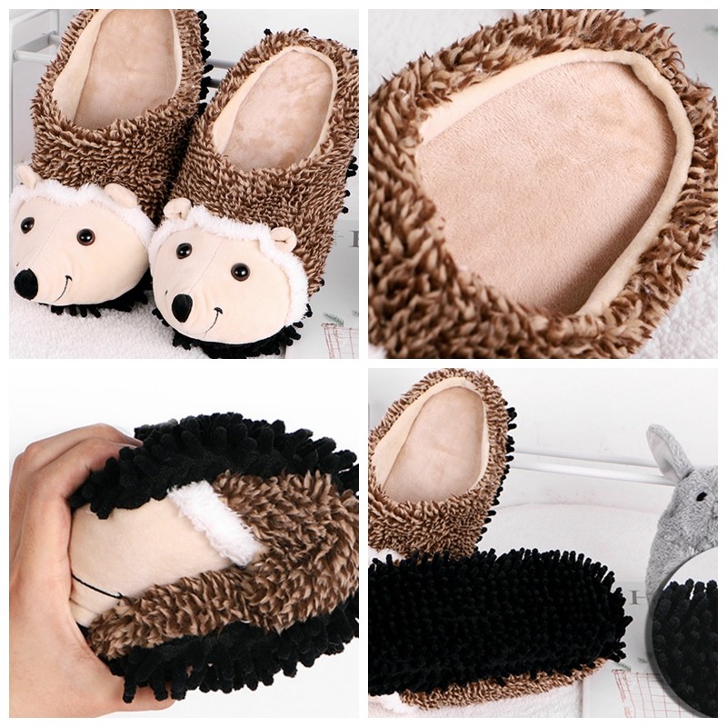 ASILETO-Winter Warm Slippers for Men and Women, Unisex Slippers, Round Toe, Cute Hedgehog, Large Size 35-43, Brown, Indoor Home F999