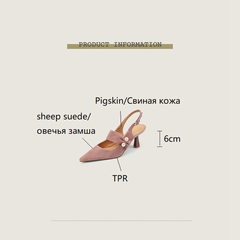 2022 Summer Women Shoes Sheep Suede Shoes Women Covered Toe Thin Heel Sandals Solid Slingback Women Shoes For Women Pearl Sandal