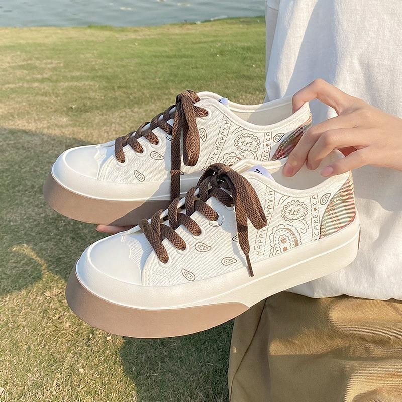 bandana shoes summer 2022 fashion patchwork plaid women casual espadrilles students daily wear lace up canvas sneakers