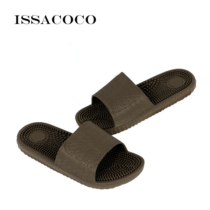 ISSACOCO Men Flat Indoor Massage Slippers Men Home Non-slip Massage Slippers Zapatos Hombre Beach Flip Flops Men Slides