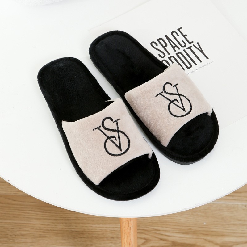 Spring/Autumn fur slippers letter non-slip new couple home floor cotton slippers men large size slippers