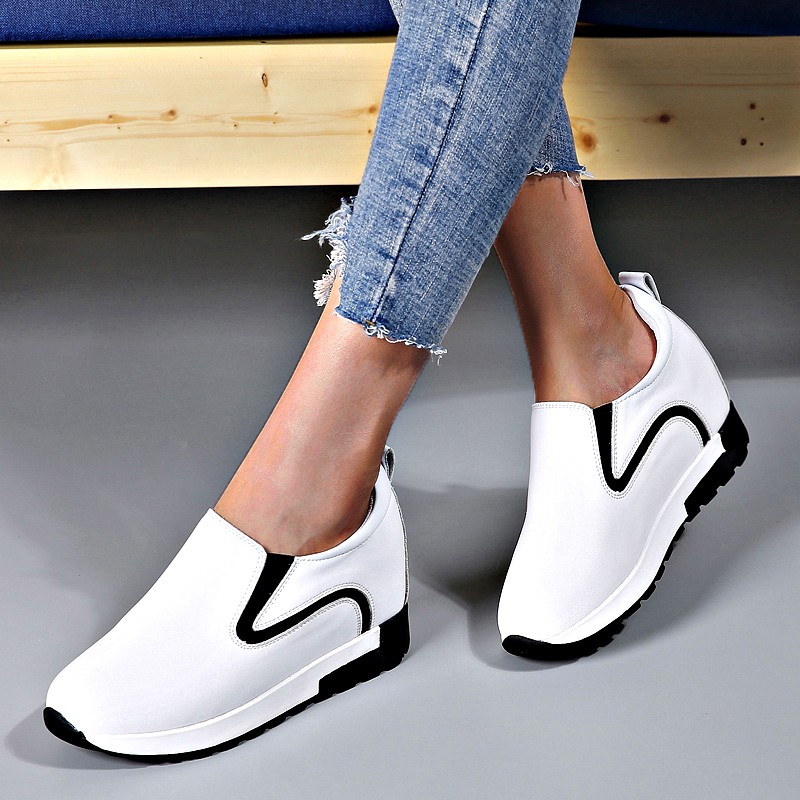 Fashion Women Chunky Slip-on Solid Shoes Increase Comfort Platform Shoes Woman Outdoor Casual Non-slip Ladies Leather Shoes