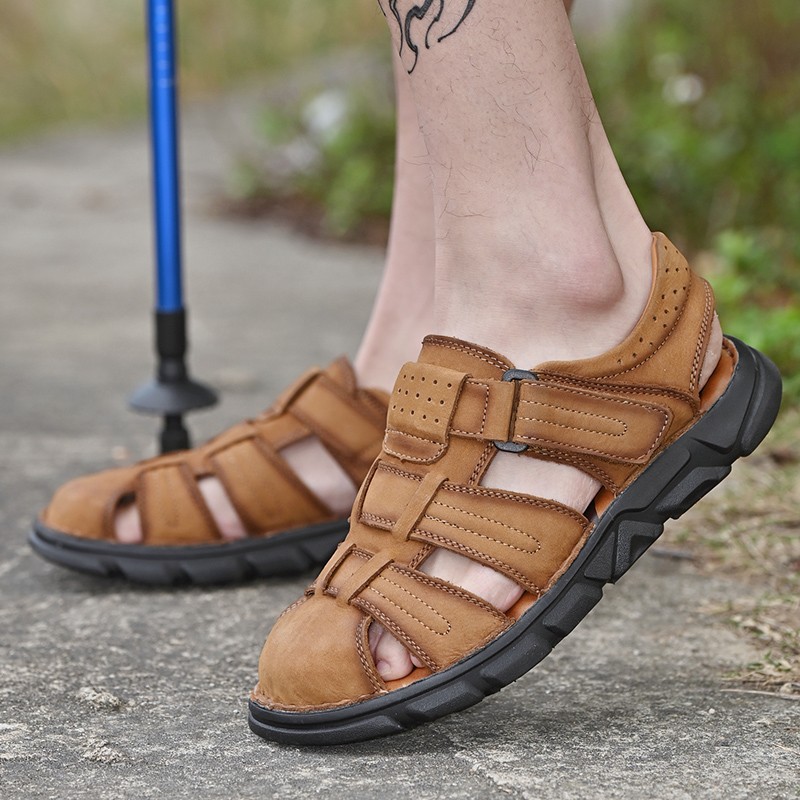 JUMPmore beach shoes summer cowhide men sandals size 38-48