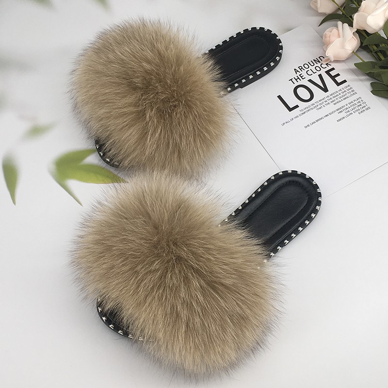 women flip flops summer fluffy slippers luxury real fur slides for women fluffy sliders jelly shoes woman flat sandals with fur