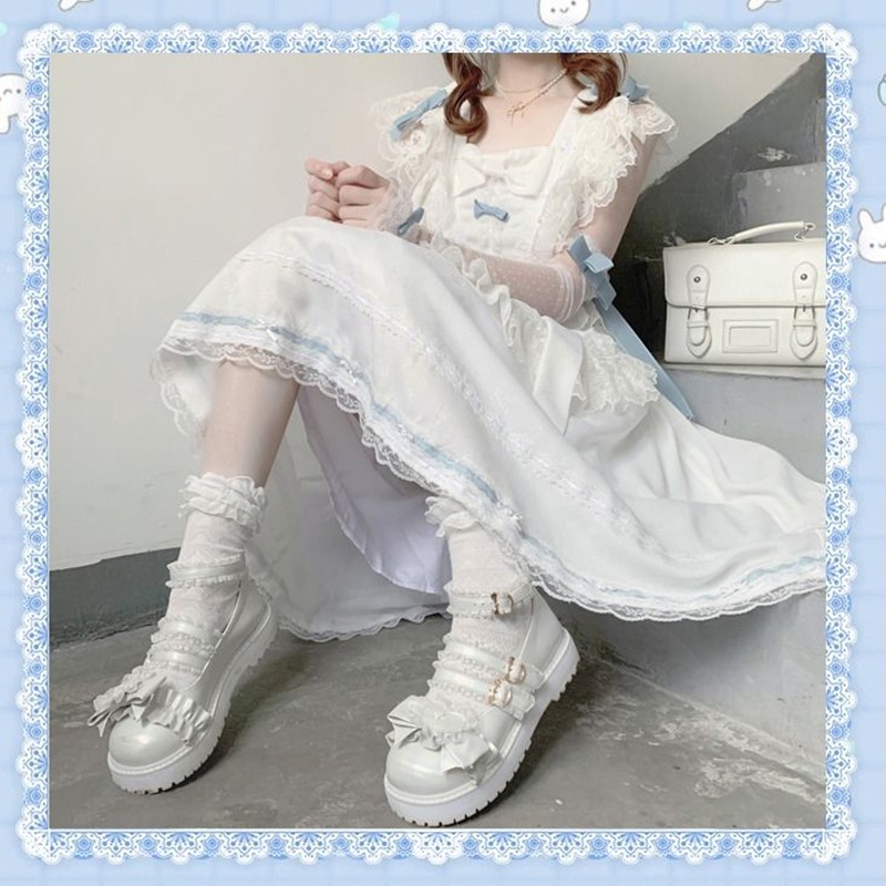 Kawaii Platform Girls Lolita Shoes Fashion Lace Patchwork Heart Japanese Style Zapatillas Mujer 2022 Lovely Buckle Mary Janes