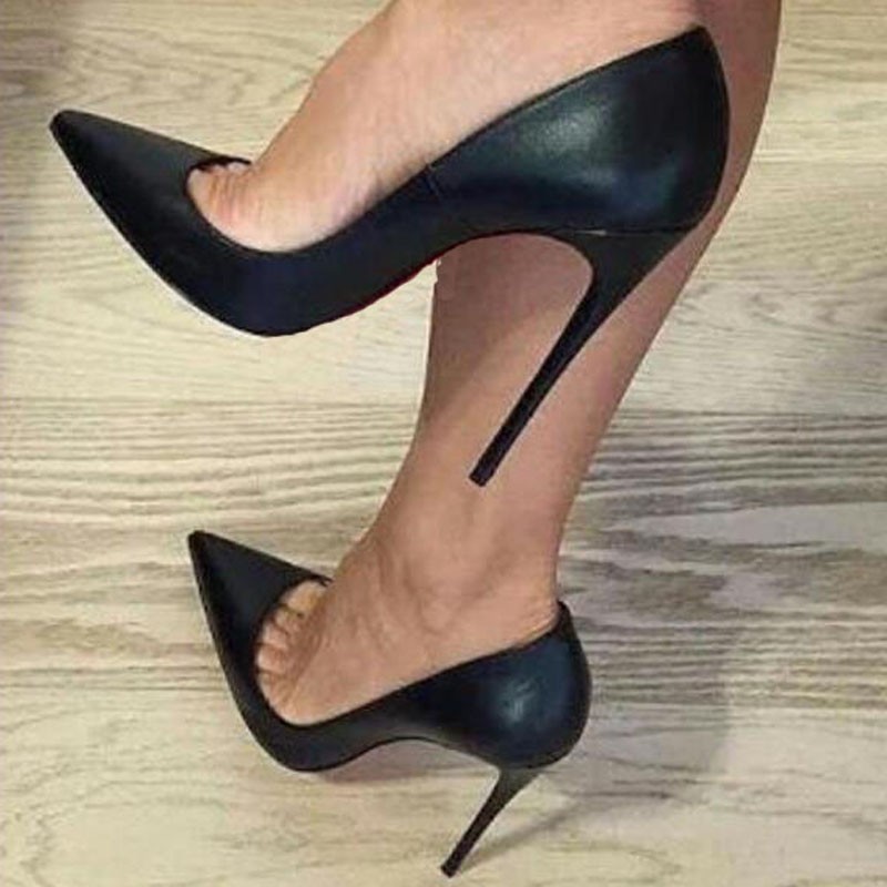 Classic Matte Black 12cm High Heel Shoes Woman Pumps Tacones Pointed Toe Stilettos Sexy Wedding Shoes qkob002 ROVICIYA