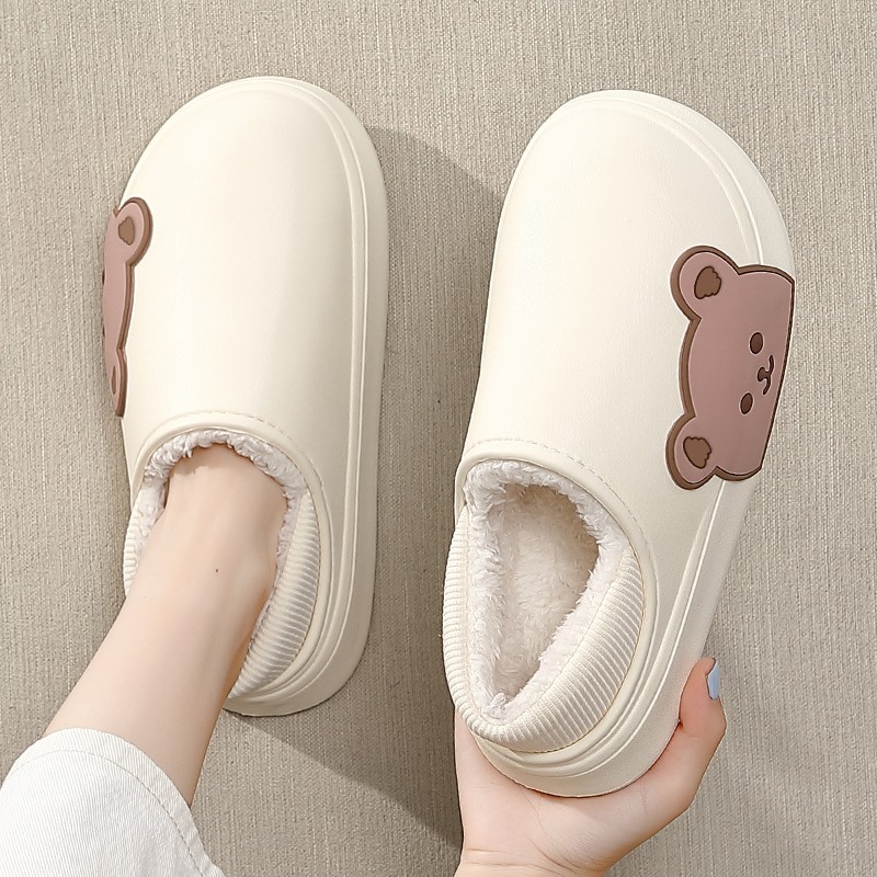 Women winter home thick waterproof platform non-slip warm rubber shoes indoor fur cotton men couples shoes ladies cartoon