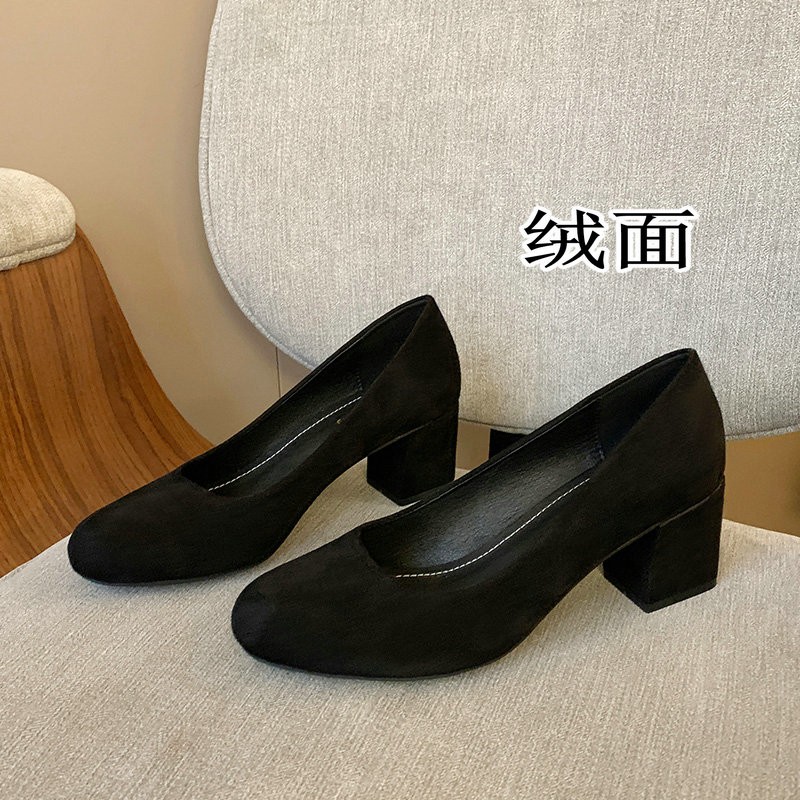 New Soft Leather Pumps Women Basic Spring Square High Heel Office Career Comfortable Shoes Plus Size 43 44 45 For Lady S0001